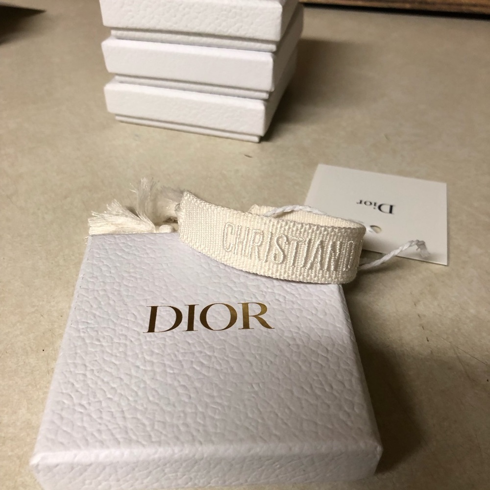 Christian Dior Friendship Bracelet White Cream Women Woven Bracelet Embroidered